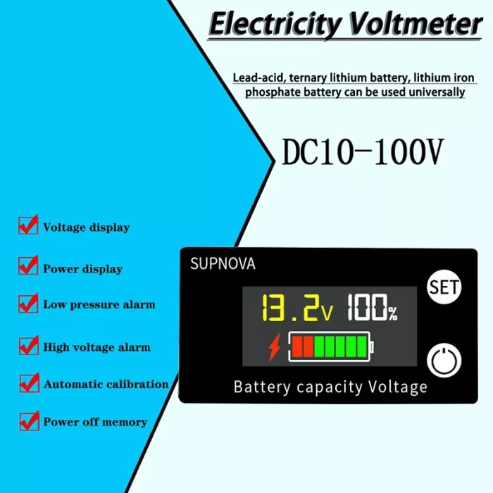 SUPNOVA BATTERY VOLTAGE & CAPACITY INDICATOR 12V-100V