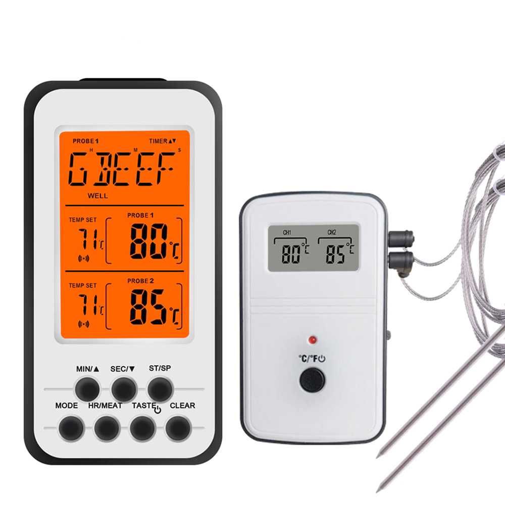 Anpro Termometer Makanan Daging Digital Wireless 2 Probe with Timer - KN6008-2