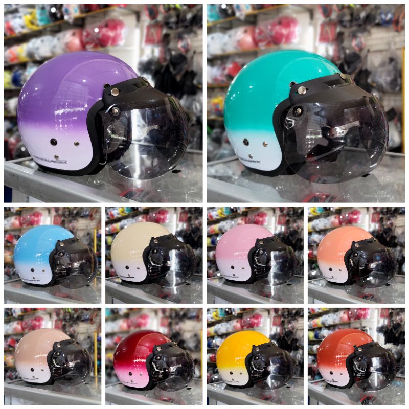 HELM RETRO GRADASI + VISOR CEMBUNG