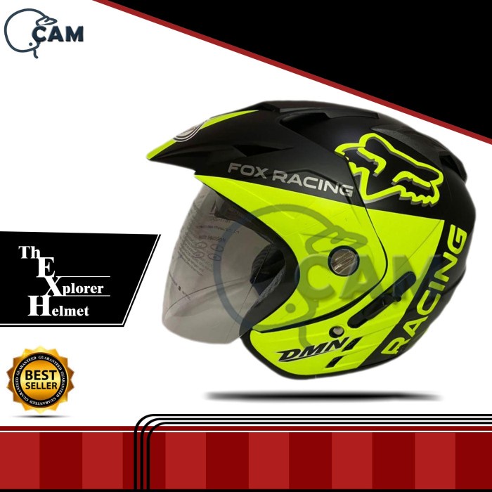 HELM 2 KACA FOX BLACK DOFF YELLOW DMN