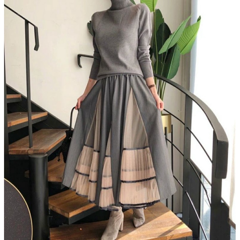 GEMININA PATCHWORK FLARED SKIRT IMPORT 4224 SS BC