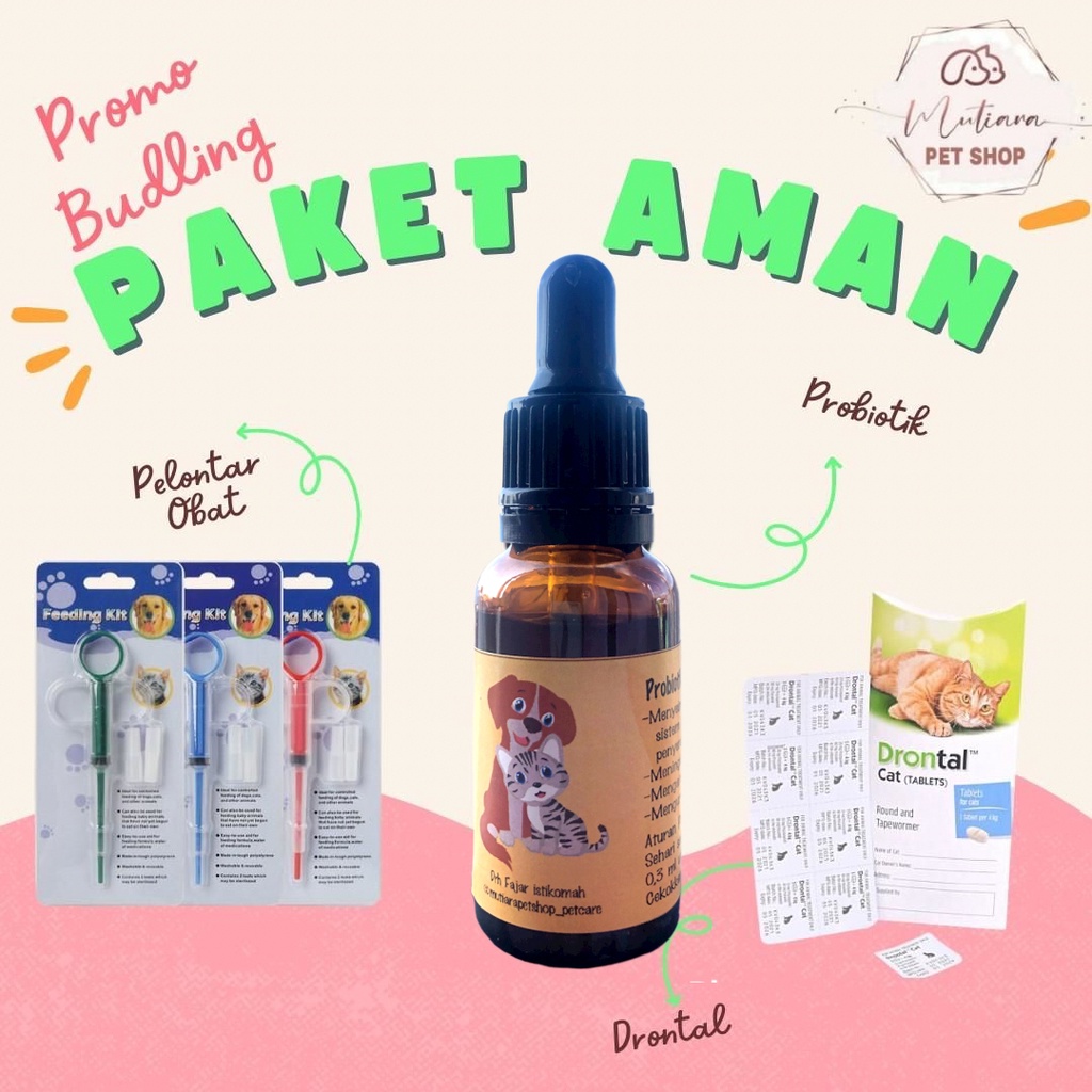(COD) PAKET AMAN ( Proact_digestiv, Drontal cat, Feeding Kit )