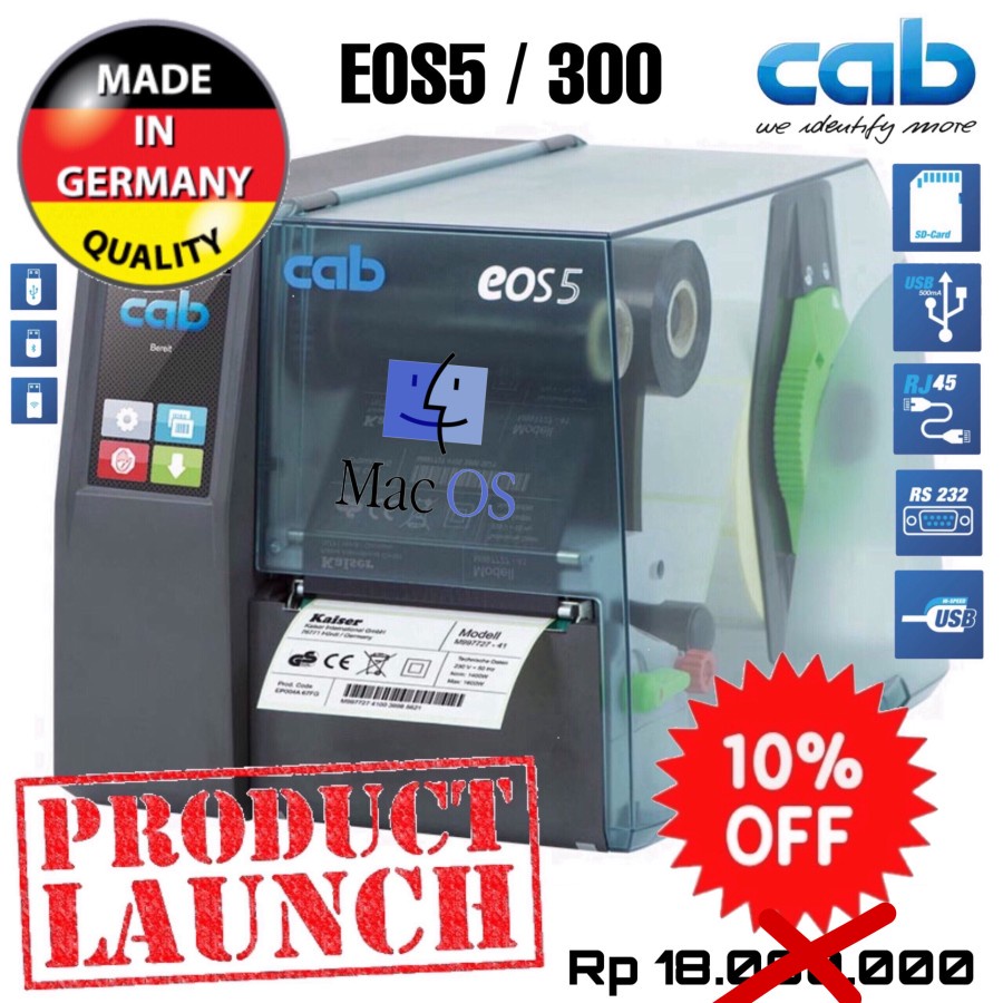 THERMAL TRANSFER RIBBON BARCODE LABEL PRINTER-300 DPI CAB EOS 5/300