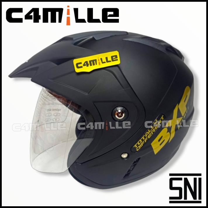 Helm Godzilla Bxp Solid Black Doff Half Face Murah Sni Satu Kaca