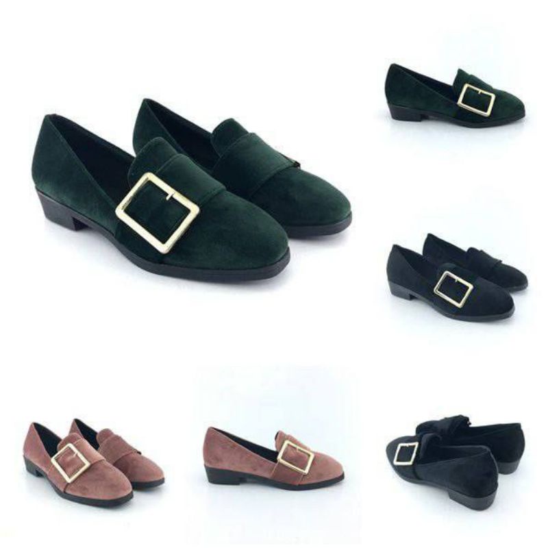 flat shoes import bahan suede