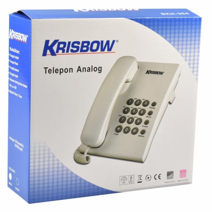 Telpon Analog Krisbow Telephone Rumah dan Kantor Basic  - Putih