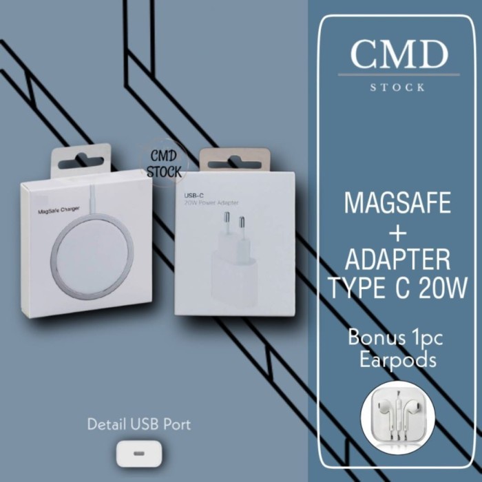 WIRELESS CHARGER IPHONE MAGSAFE + ADAPTER 20W TYPE C FAST CHARGING