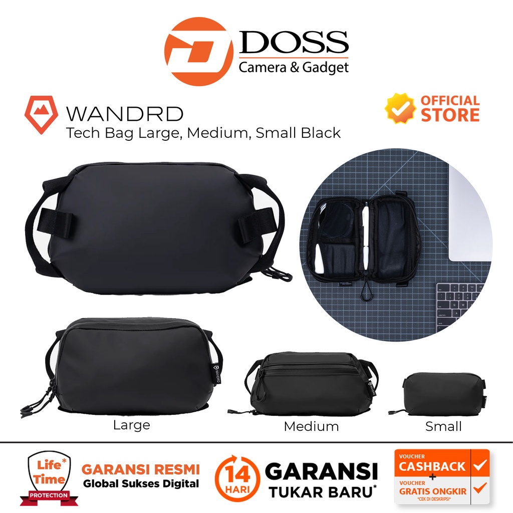 WANDRD Tech Bag Large, Medium, Small Black