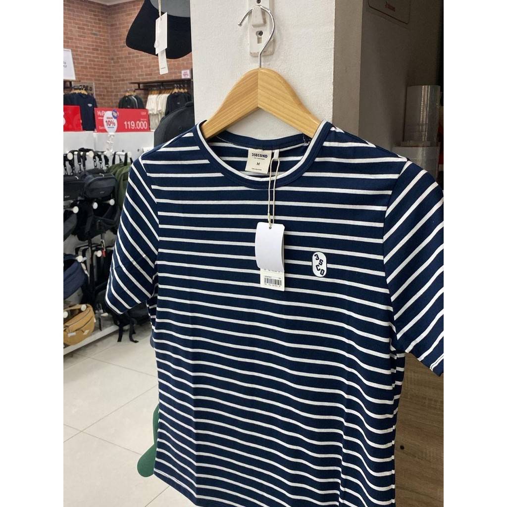 3Second Kaos Lengan Pendek Salur Navy