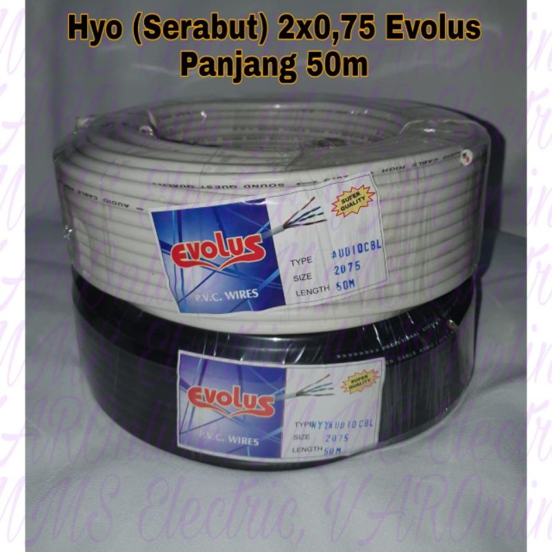 Kabel Serabut 2x0,75 Evolus Hitam/Putih