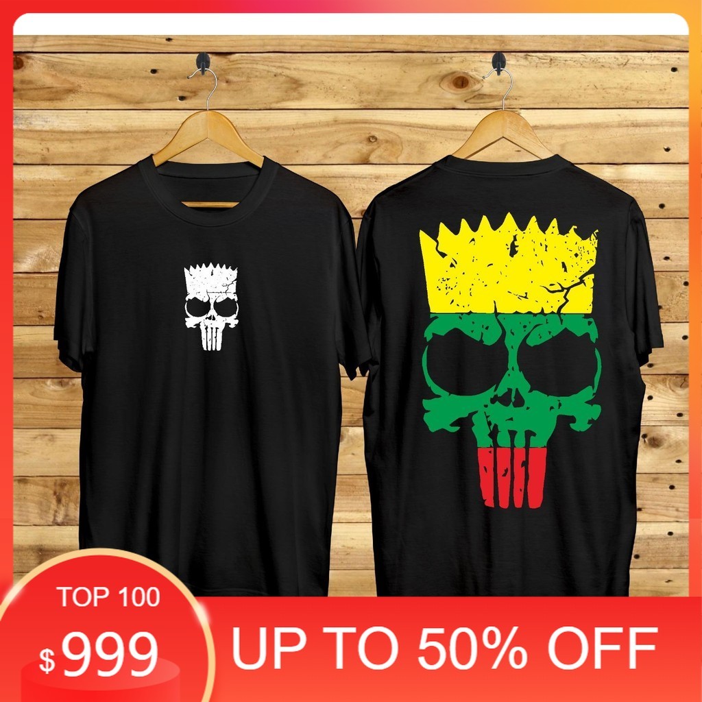 KAOS DISTRO BART SKULL HITAM reggae