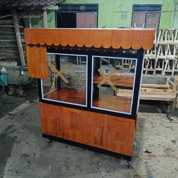 gerobak booth full kaca roda troli