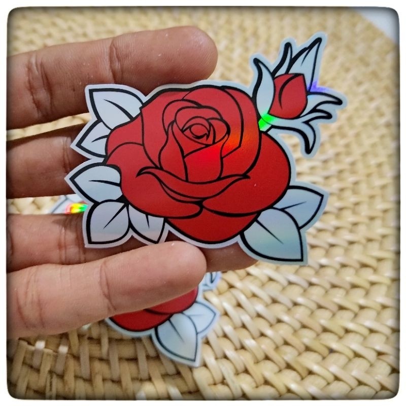 sticker bunga mawar helogram