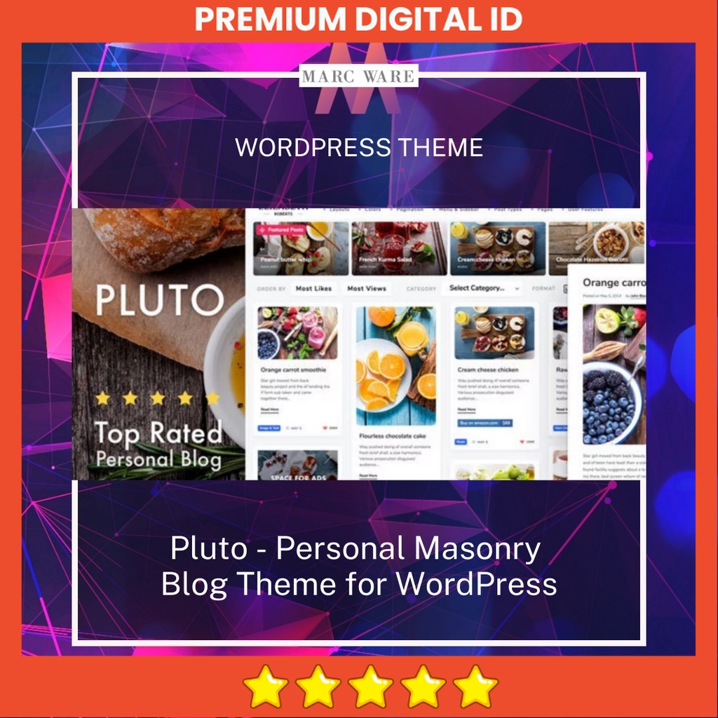 Pluto - Personal Masonry Blog Theme for Wordpress Theme Termurah Original 100%