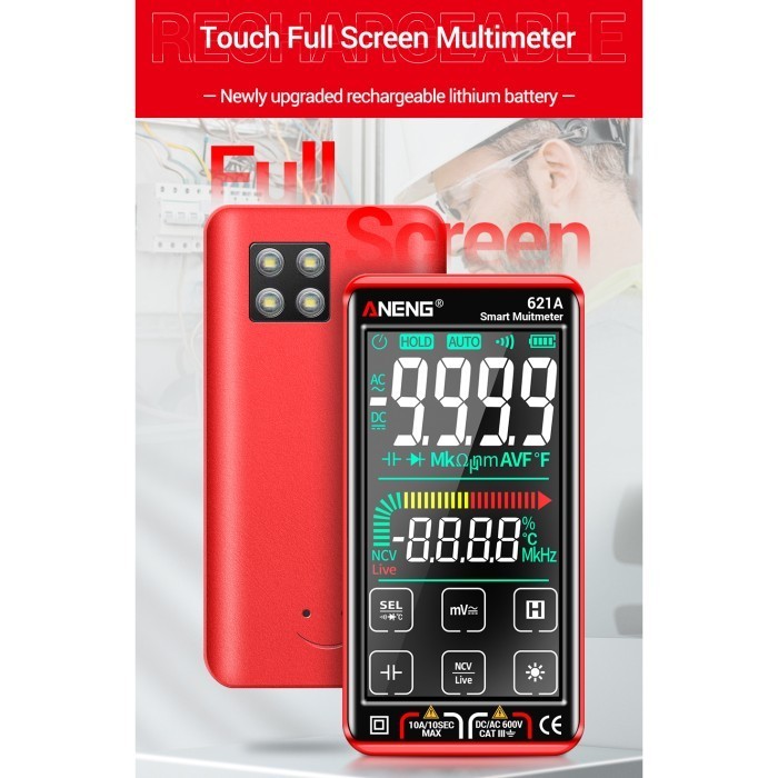 ANENG Smart Digital Multimeter Tester Transistor Touch Screen - 621A - Red