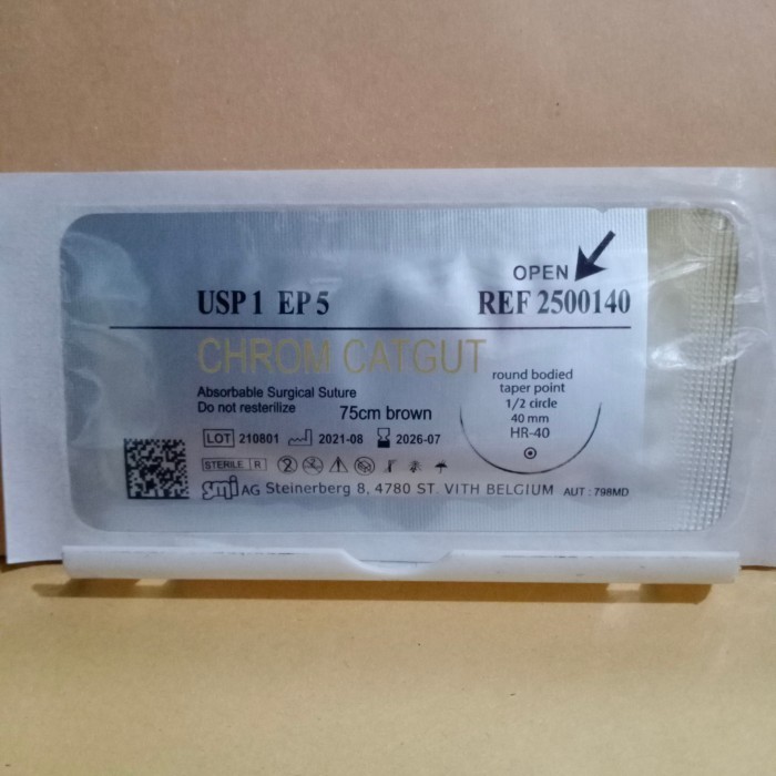 CHROMIC CATGUT 1 roundbodied ( Cromic, absorbable) - USP 1 HR40