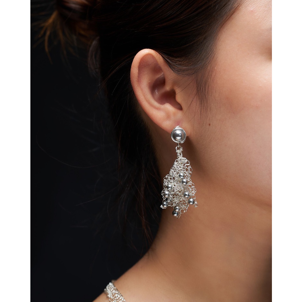 Wave leaves earring silver
