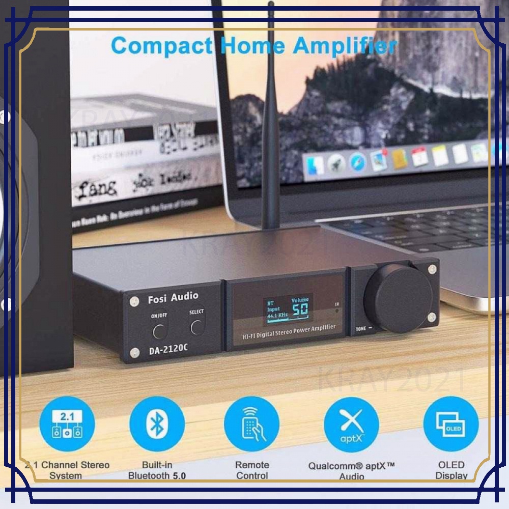 Bluetooth 5.0 Amplifier 2.1 Channel with Remote -AV645