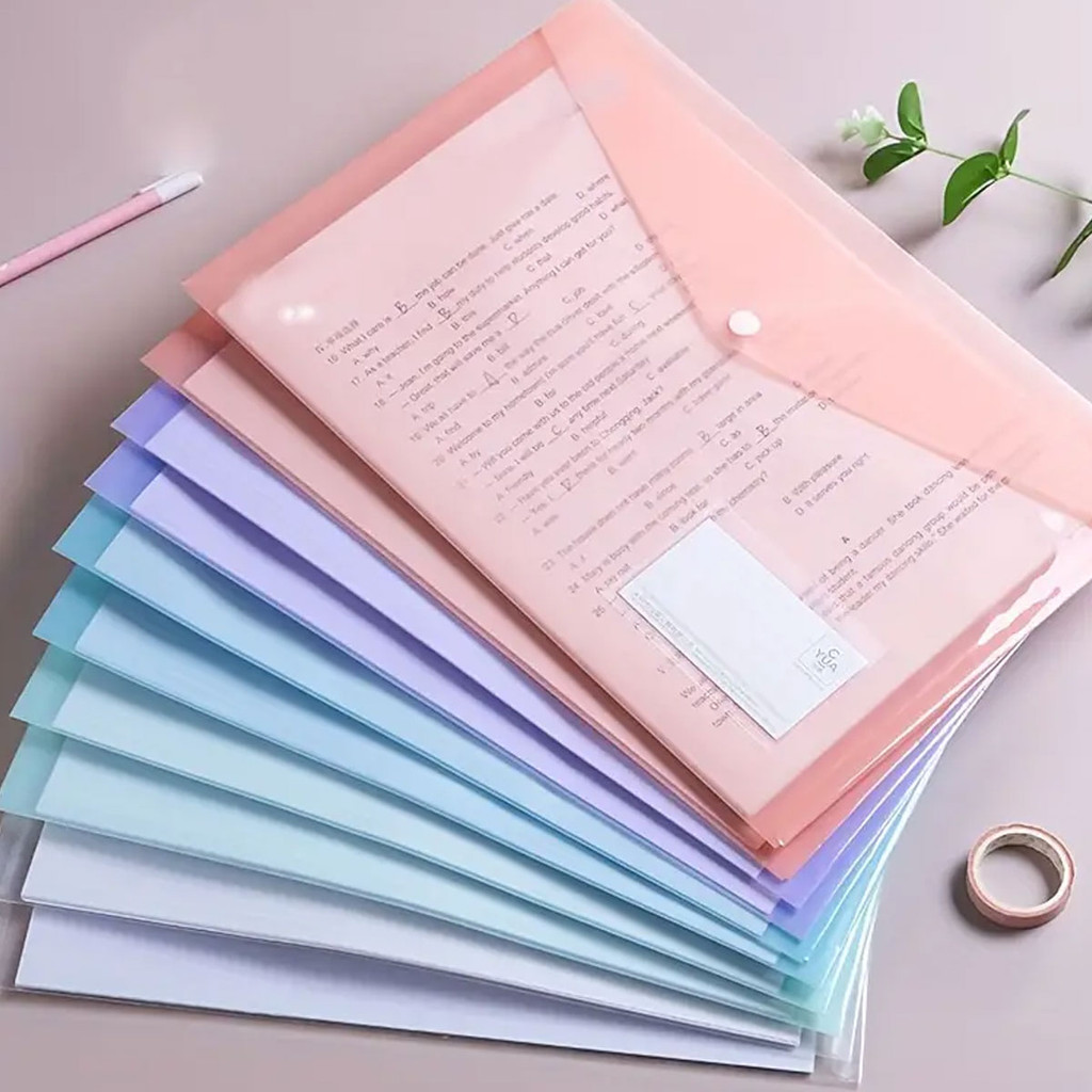 5pcs Plastic Document Bag 16C A4 Paper Storage Folder PP Transparent Document Folder with Label Waterproof Document Bag