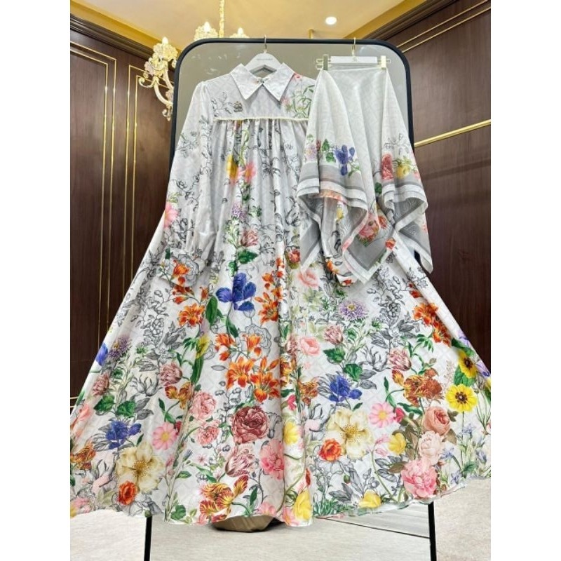GAMIS SET HIJAB FLOWER SHELLASAUKIA