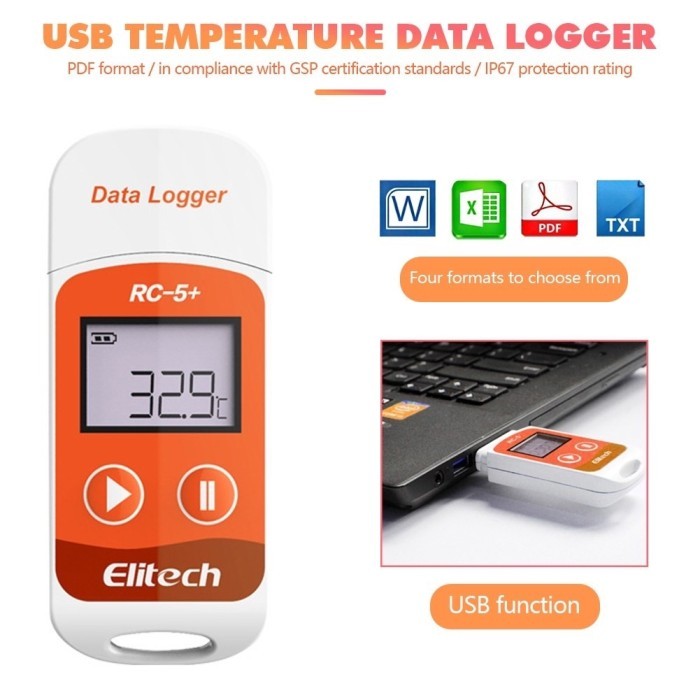 Elitech RC5+ Temperature Data Logger Thermometer Recorder PDF USB RC-5