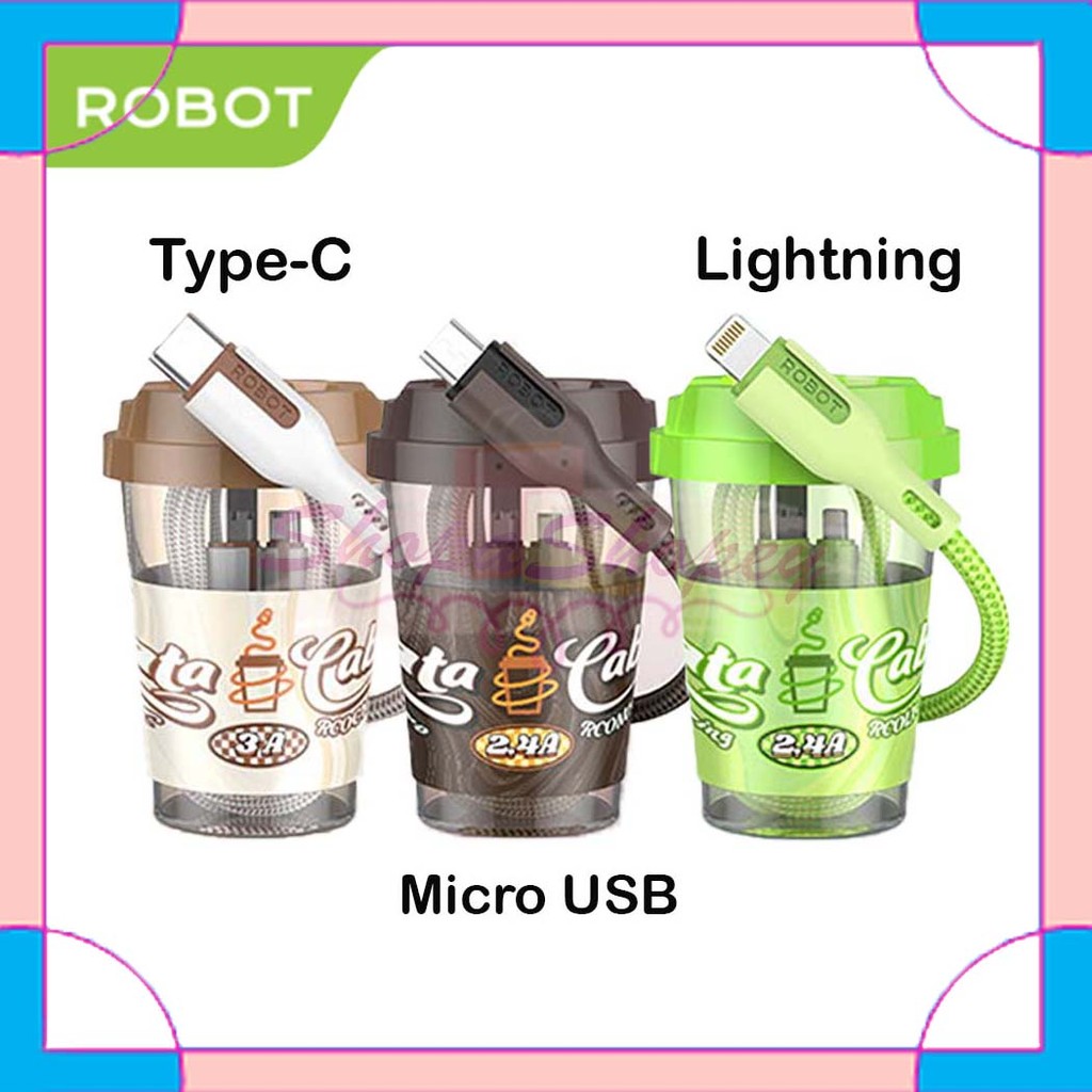 Kabel Data ROBOT RCOC100 / RCOM100 / RCOL100 Type C Micro USB Lighting 1M Data Cable Original