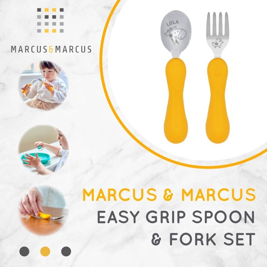 Marcus & Marcus Easy Grip Spoon & Fork Set - Sendok Garpu - Giraffe Yellow