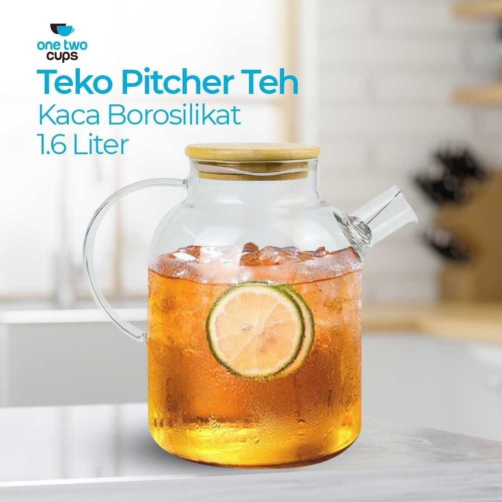 One Two Cups Teko Kaca Teh Pitcher Tahan Panas api Borosilicate 1.6L