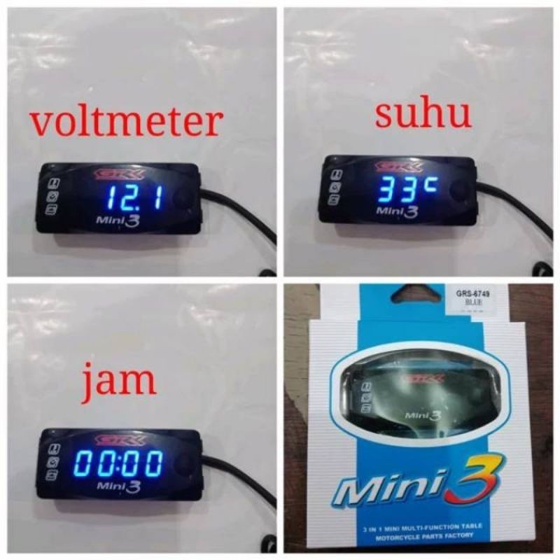 Voltmeter plus voltmeter 3 in 1 suhu jam aki universal