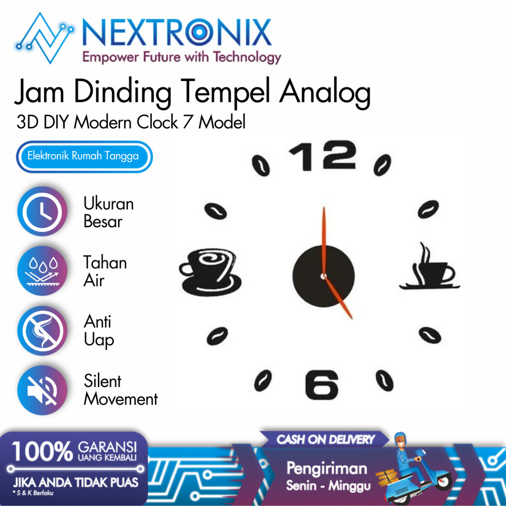 [NEXTRONIX] Jam Dinding Tempel Analog - 3D DIY Modern Clock 7 Model