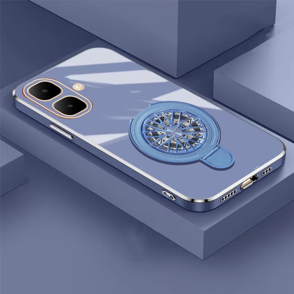 Case Tecno Spark Go 2 Ring Magnetic Holder Gyroscope Spinner Plating Casing