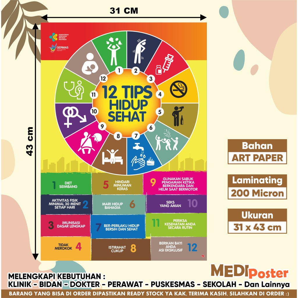 Poster 12 Tips Hidup Sehat