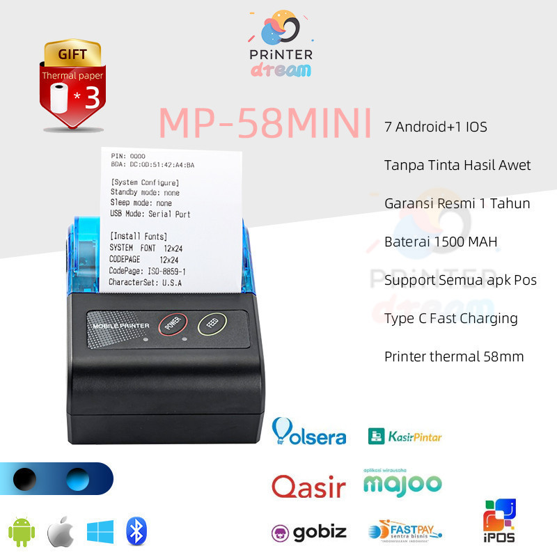 Printer Thermal Portable Battery Bluetooth MP-58 PLUS Mobile Portable Thermal Printer android ios