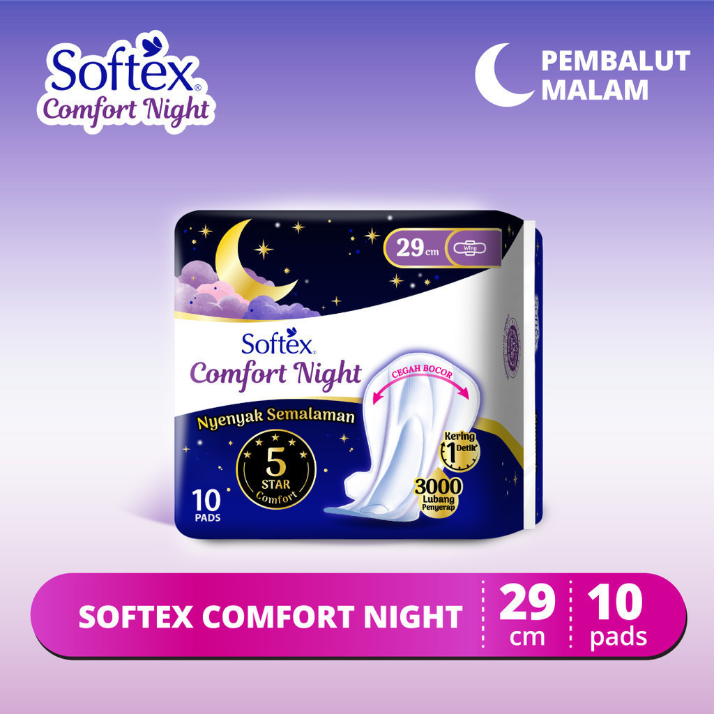 Softex Comfort Night 29 cm Pembalut Malam Softex 10 pads