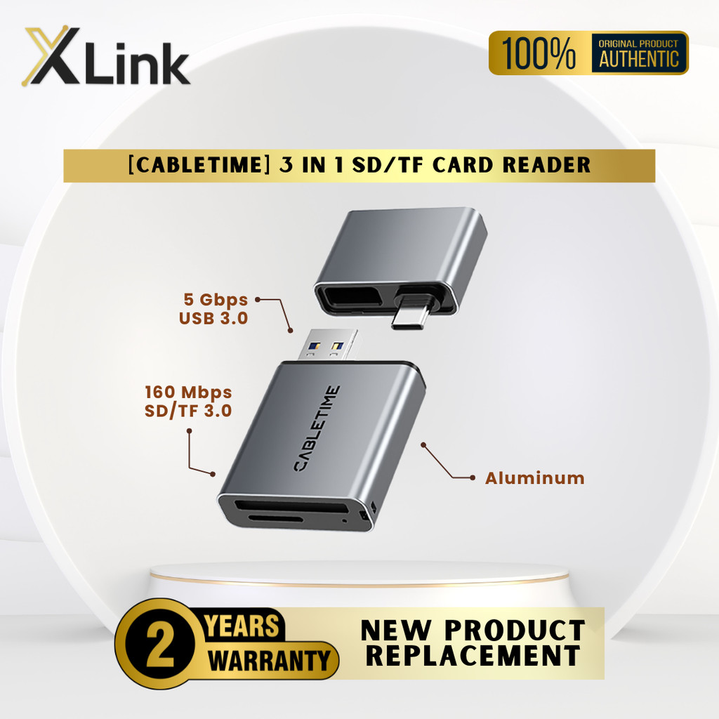 CABLETIME Card Reader 3 in 1 USB A 3.0 USB Type C SD/TF Card Memory Card Reader