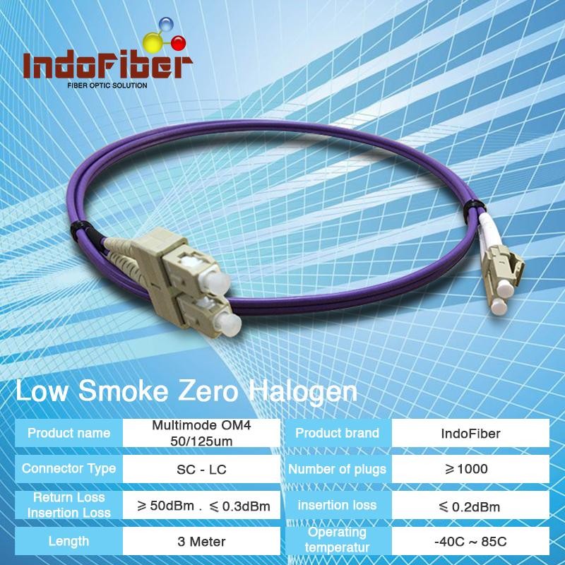 INDOFIBER Patchcord SC LC 3 meter Multimode OM4 duplex 50/125um LSZH