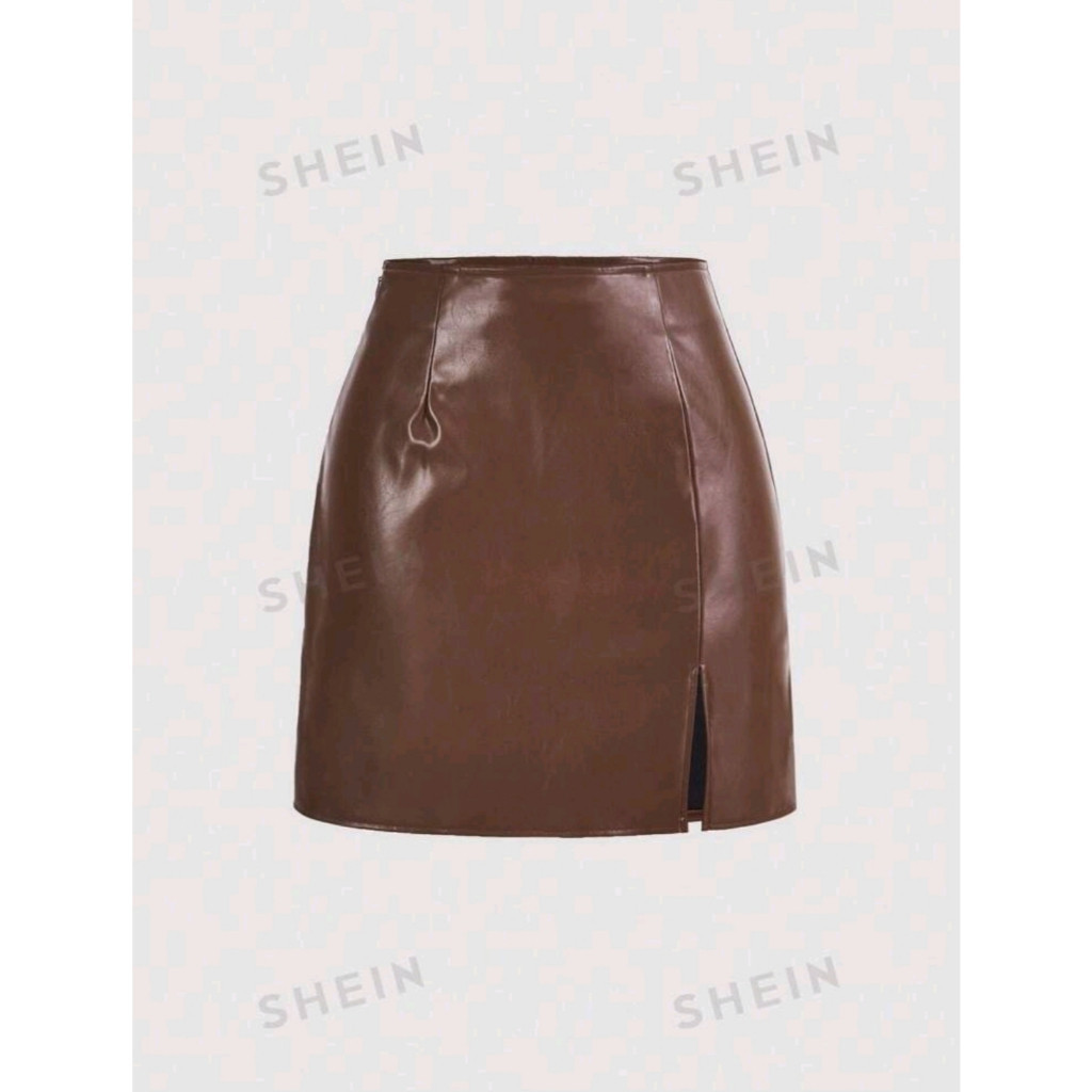 SBcollen ICON Split Hem Pu Leather Mini Skirt