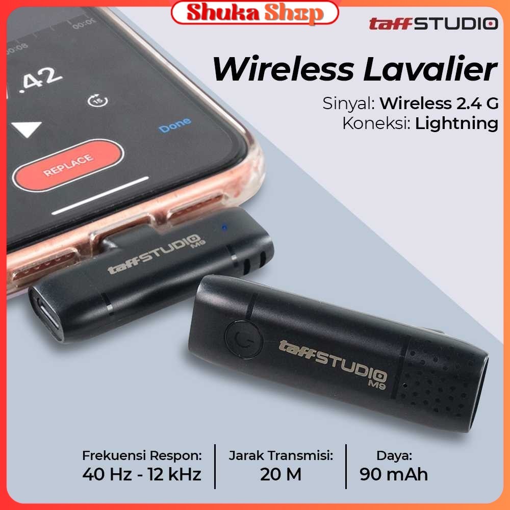 TaffSTUDIO Wireless Lavalier Lapel Microphone System Lightning - M9