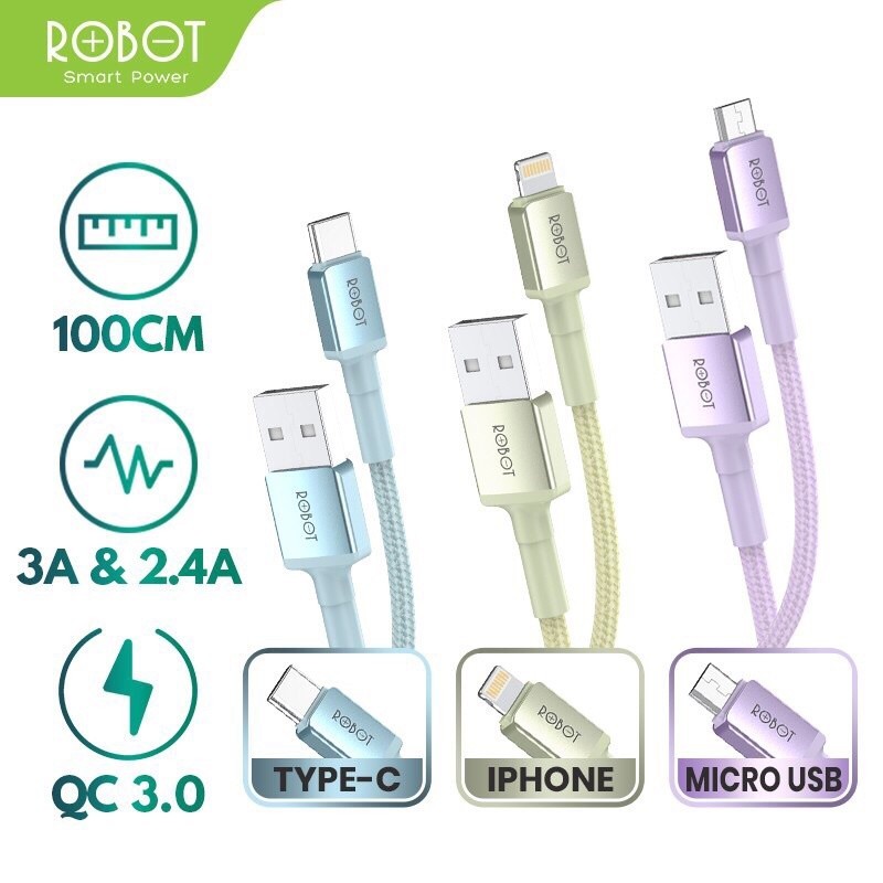 Robot Kabel Data RSM200 RSC200 RSL200 Micro Type-C Lightning 2 Meter
