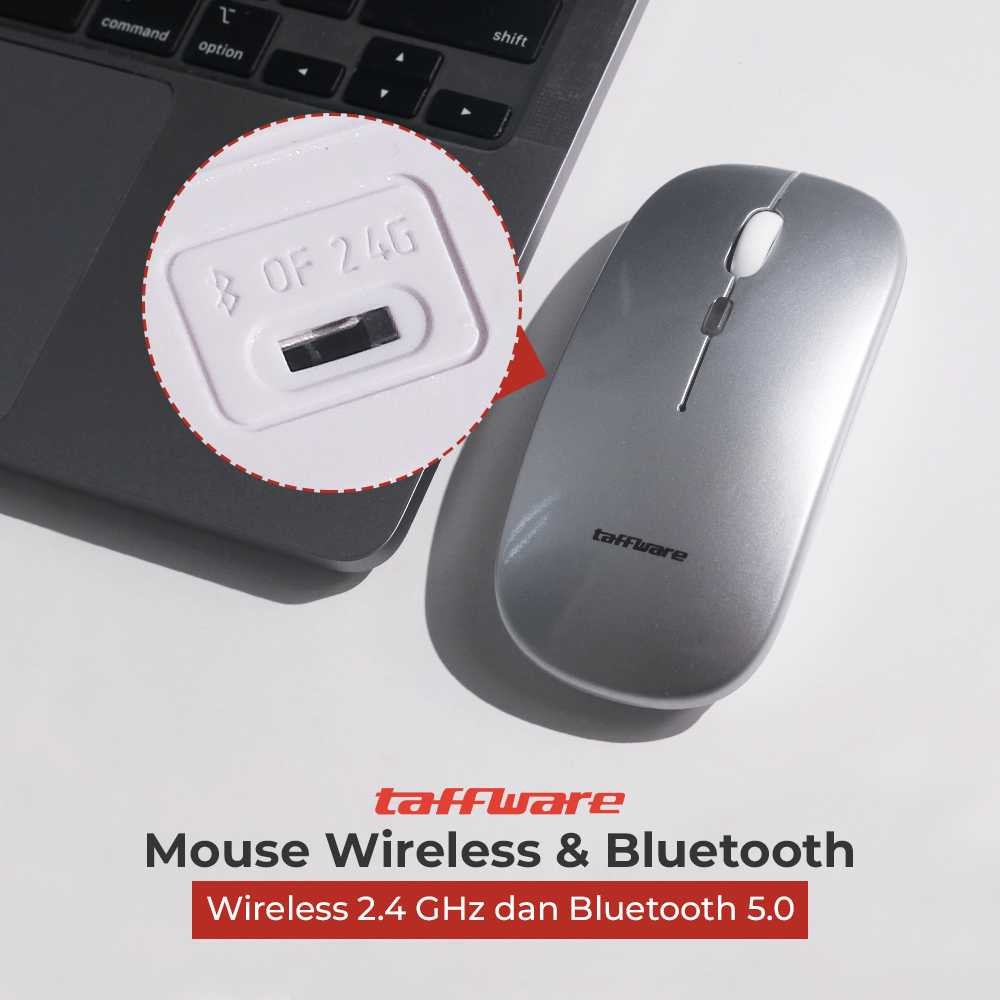 Mouse Wireless Bluetooth Optical 2.4GHz Silent Click 1600DPI - E1300 Taffware