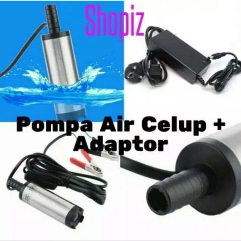 Pompa Air Celup DC 12v 38mm  Adaptor