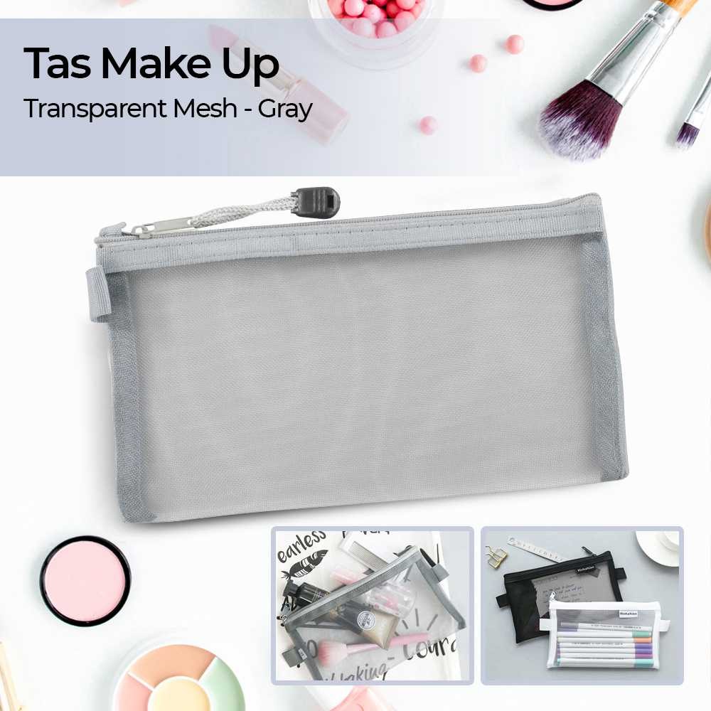 Tas Make Up Kosmetik Transparent Mesh Flat