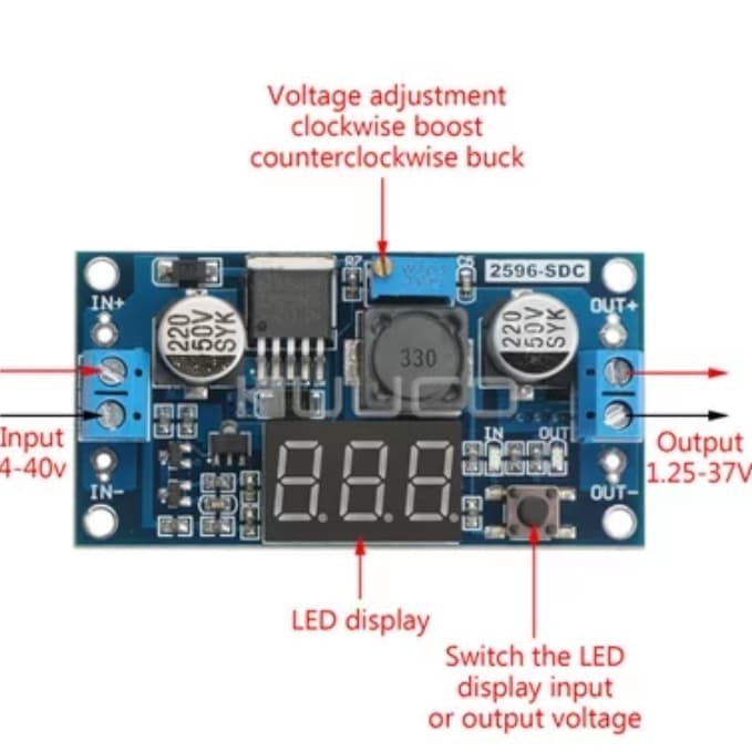 lm2596 module DC To DC Stepdown step down display voltmeter 7 segment -zk