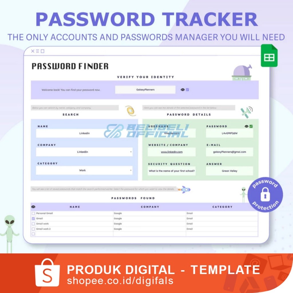 Password Manager & Account Manager - Password Management Tool Spreadsheet Template
