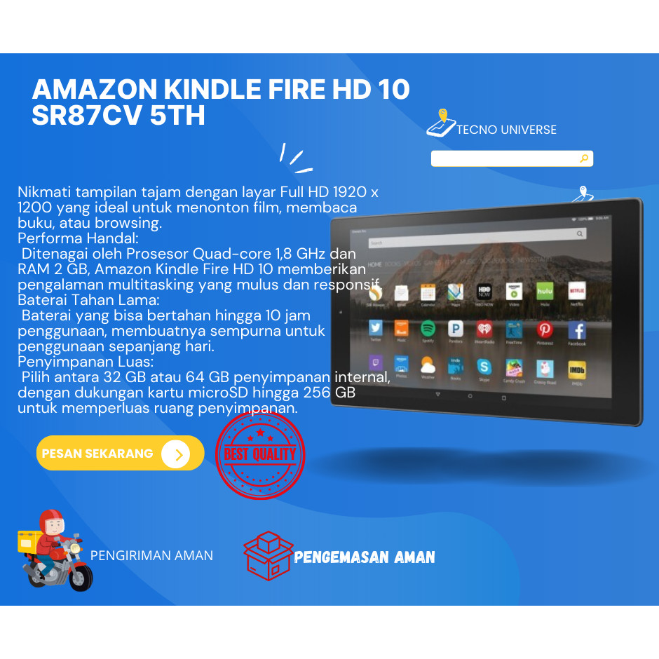 Amazon Kindle Fire HD 10 SR87CV 5th Generation 10.1" Second - Tenco