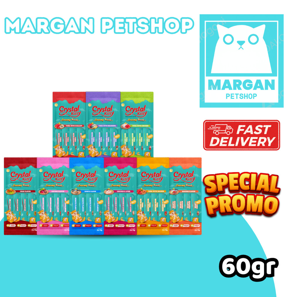 Snack kucing Crystal kitty creamy 60g isi 4pcs