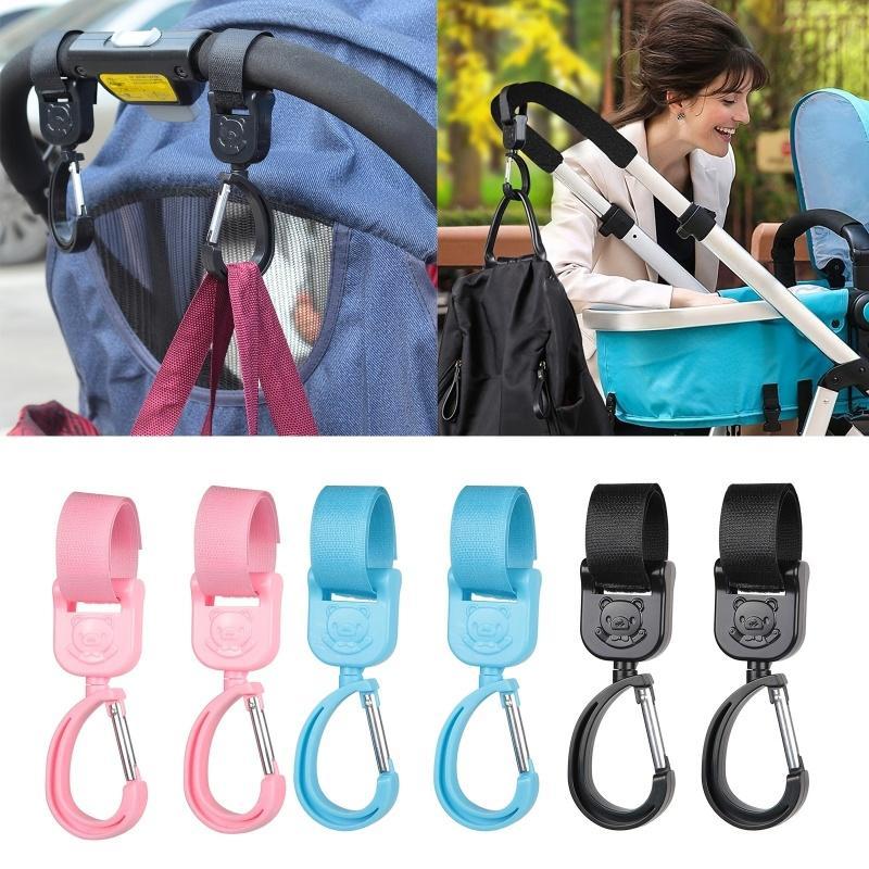 Baby Stroller Hook 360 ° Rotating Adjustable Hook Cute Teddy Bear Pattern Hooks Universal Baby Stroller Accessories