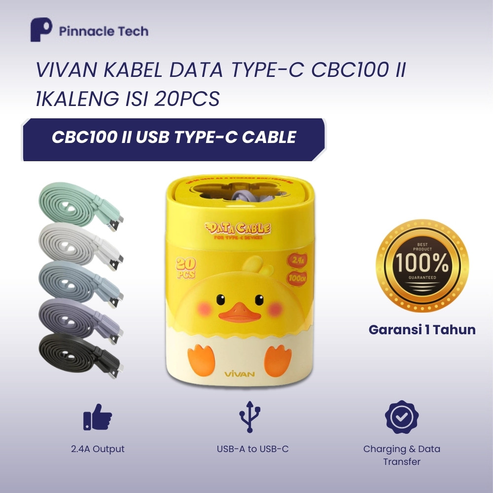 Kabel Data USB-C VIVAN  CBC100 II 20pcs 2.4A Sync Charge 1 Meter Durable Pack