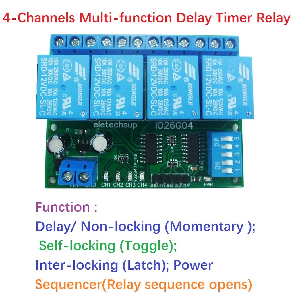 4ch Multifunction Delay Relay Module Flip-Flop Latch Bistable Self-locking Interlock Latch Power Contioner Sequencer Board