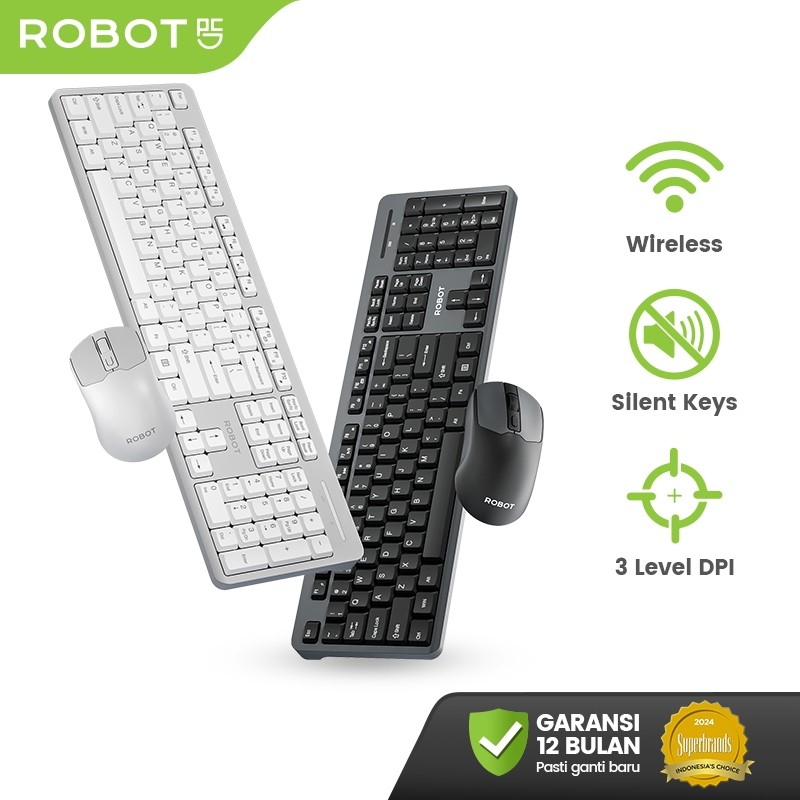 ROBOT Combo Keyboard dan Mouse Wireless Compact Untuk Windows, MacOS, Linux Original - KM3800